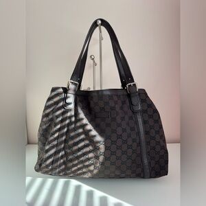 SOLD ON EBAY Gucci Brown and Black GG Canvas Shoulder Bag